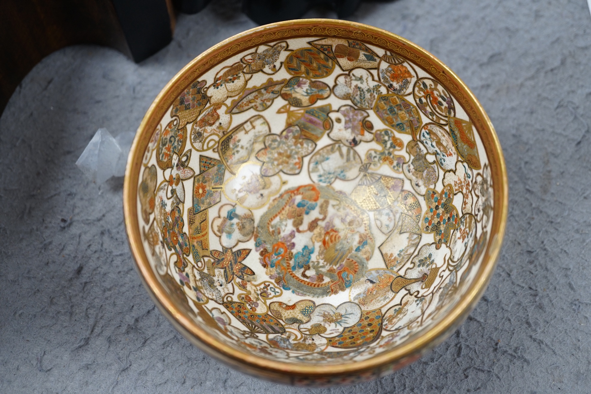 A Satsuma pottery bowl, Meiji period, 13cm diameter. Condition - cracked and chipped